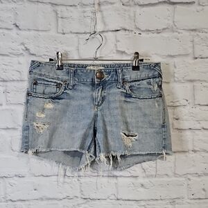 Free People Light Blue Distressed Jean Shorts